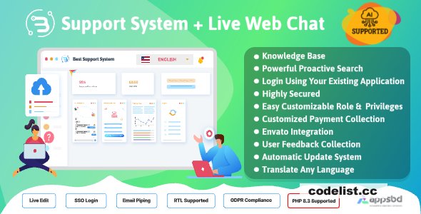 Support System v4.1.7 - Live Web Chat &amp; Client Desk &amp; Ticket Help Desk - nulled