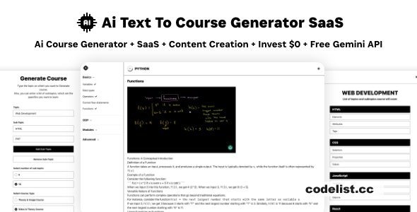 Ai Course Generator v5.0 - Text To Course SaaS Ai Video &amp; Image Content Payment Earn Gemini React Admin