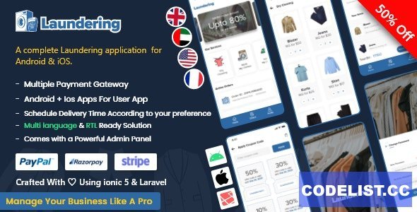 Laundry Android App + Laundry iOS App v1.0 - Ionic 5 | Full Solution