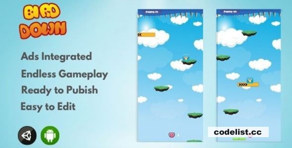 Bird Down 2D - Arcade Unity Game