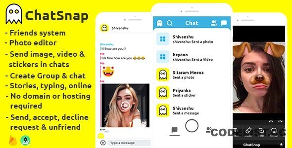 ChatSnap v2.1 - Snapchat clone social network friend face filters chat editor + android studio + firebase