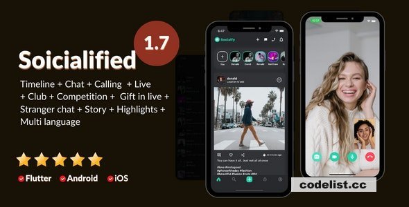 Social media app clone (instagram, facebook, linked in etc) + Node.js socket Chat + Calling + Live v1.7