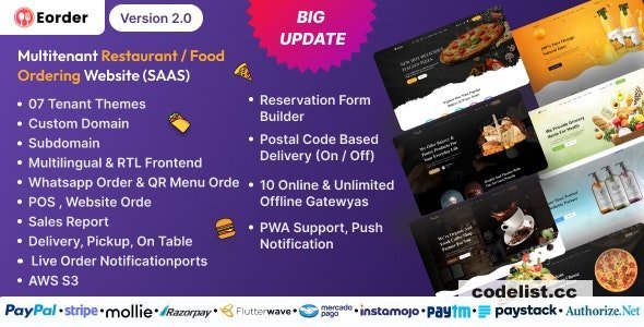 Eorder v2.0 - Multitenant Restaurant / Food Ordering Website (SAAS)