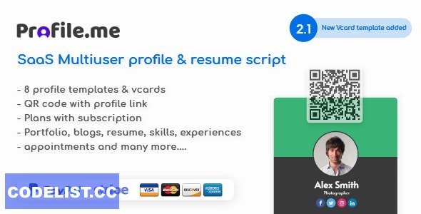Profile.me v2.1 - Saas Multiuser Profile Resume &amp; Vcard Script