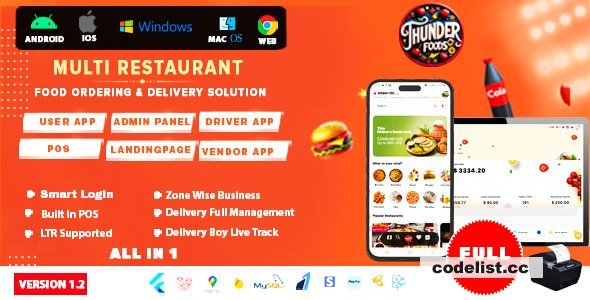 ThunderFood v1.2 - Multi Restaurant Food Ordering &amp; Delivery Solution (User, Driver, Admin, POS)