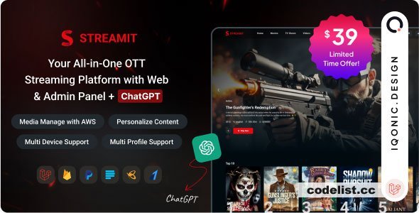 Streamit Laravel v1.2.2 - Movie, TV Show, Video Streaming Platform With Laravel with ChatGPT