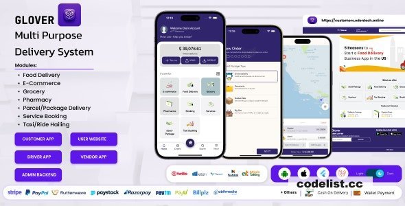 Glover v1.7.60 – Grocery, Food, Pharmacy Courier & Service Provider + Backend + Driver & Vendor app