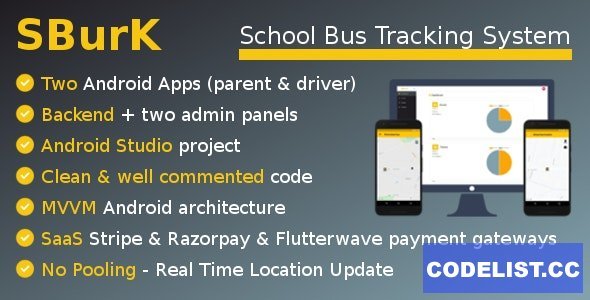 SBurK v3.3 - School Bus Tracker - Two Android Apps + Backend + Admin panels - SaaS