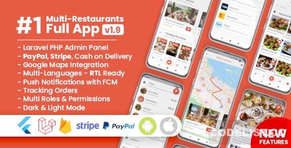 Food Delivery Flutter + PHP Laravel Admin Panel v1.9.4