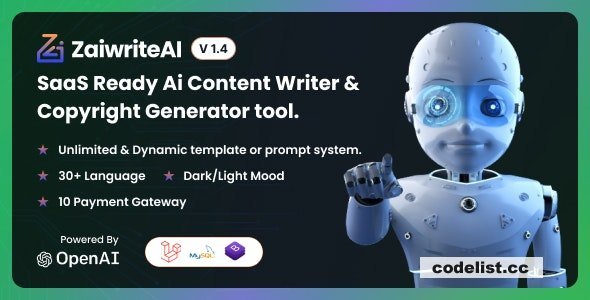 ZaiwriteAI v2.0 - Ai Content Writer &amp; Copyright Generator tool With SAAS - nulled