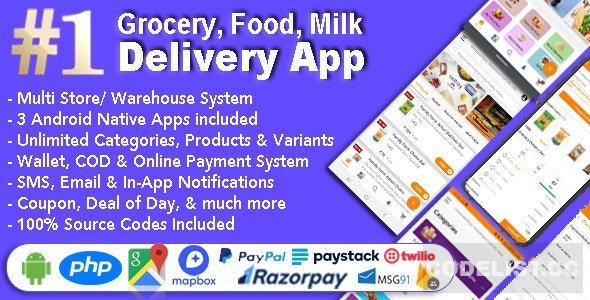 Grocery and Vegetable Delivery Android App with Admin Panel v1.6.9 - Multi-Store with 3 Apps