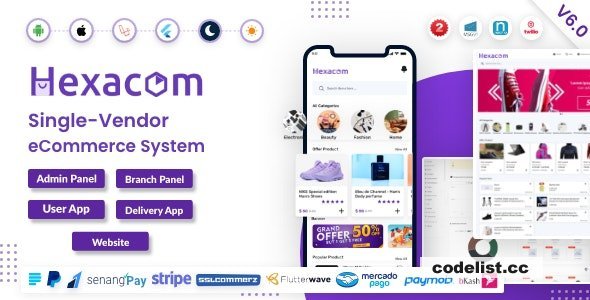Hexacom v7.2 - single vendor eCommerce App with Website, Admin Panel and Delivery boy app - nulled