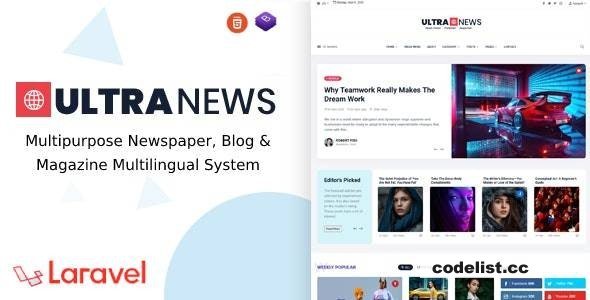 UltraNews v4.0.0 - Laravel Newspaper, Blog and Magazine Multilingual System - nulled