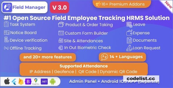 Field Manager v3.0 - Employees Realtime & Offline Tracking, Tasks, Product Order, IP, QR, Geofence HRMS