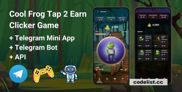 CoolFrog v1.0.0 - Tap2Earn Clicker Game With Telegram Mini App + API + Bot