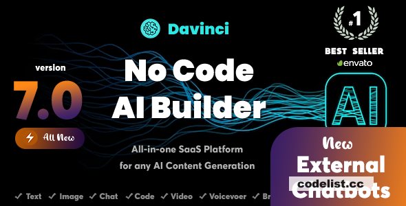 Davinci AI v7.0 - OpenAI Content, Text, Image, Voice, Chat, Code, Transcript, and Video Generator as SaaS