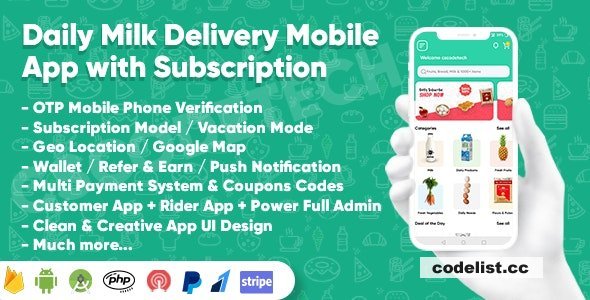 Dairy Products, Grocery, Daily Milk Delivery Mobile App with Subscription v1.4