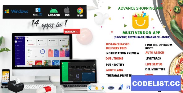 Multi-Vendor v1.1 - Food, Grocery, Pharmacy &amp; Courier Delivery App | 14 apps