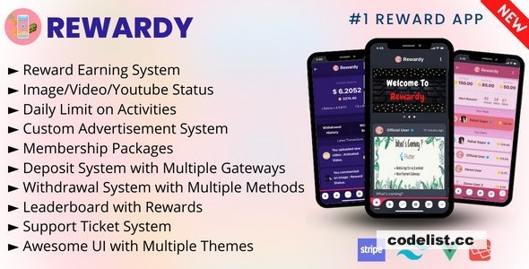 Rewardy v1.2 - Status App with Reward Points + PWA + Backend
