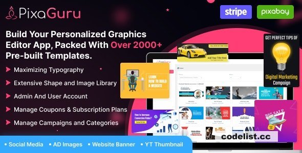 PixaGuru v1.9 - SAAS Platform to Create Graphics, Images, Social Media Posts, Ads, Banners, &amp; Stories