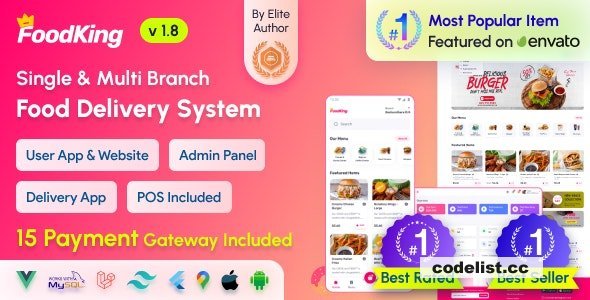 FoodKing v1.8 - Restaurant Food Delivery System with Admin Panel & Delivery Man App | Restaurant POS - nulled