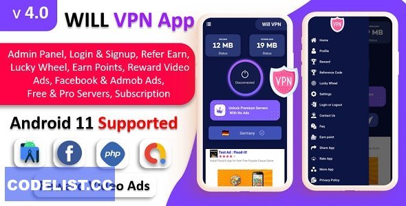 WILL VPN App v4.0 - VPN App With Admin Panel | Secure VPN &amp; Fast VPN | Refer &amp; Earn | Reward Lucky Wheel