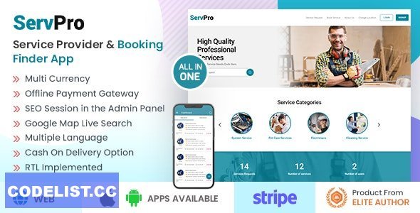 SERVPRO v1.9.3 – On Demand Nearby Service Provider &amp; Booking Finder Application Software (Web+Android+iOS)