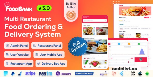 FoodBank Multi Restaurant v3.0 - Restaurant App with Admin &amp; Restaurant Panel - nulled