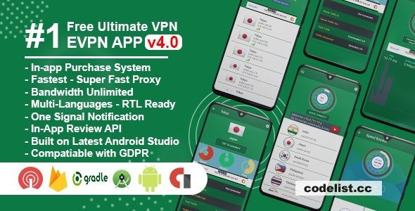 eVPN v4.4 - Free Ultimate VPN | Android VPN, Billing, Phone Booster, Admob / Push Notification