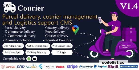 We Courier v1.4 - Courier and logistics management CMS with Merchant,Delivery app