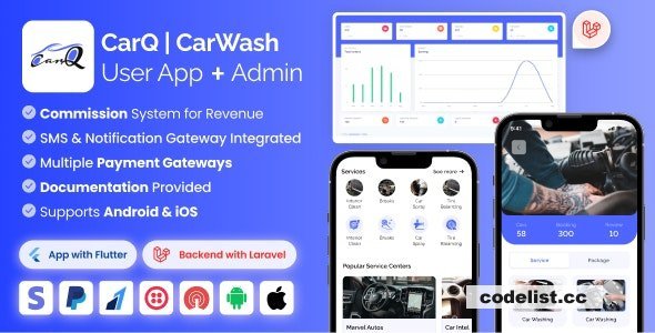 CarQ v2.0.1 - Car Wash Marketplace SAAS User Flutter App &amp; Laravel Admin Panel