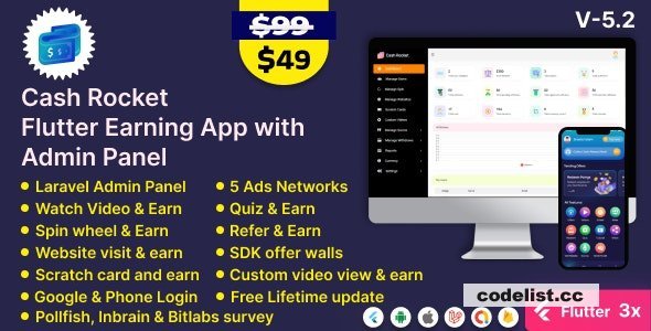 Cash Rocket v6.0 – Flutter Online Earning App with Admin Panel