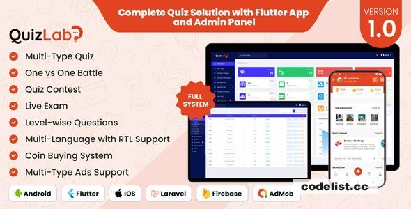 QuizLab v2.0 - Complete Quiz Solution with Flutter App and Admin Panel - nulled
