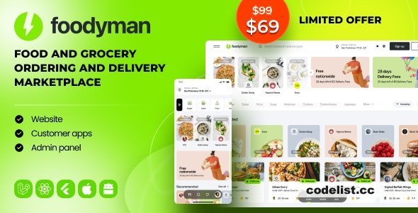 Foodyman v2024-24 - Multi-Restaurant Food and Grocery - nulled