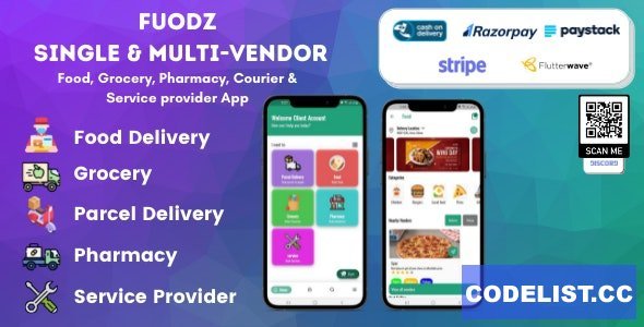 Fuodz v1.3.7 – Grocery, Food, Pharmacy Courier &amp; Service Provider + Backend + Driver &amp; Vendor app
