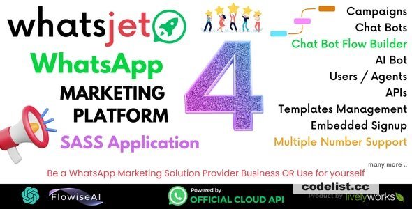 WhatsJet SaaS v4.1.1 - A WhatsApp Marketing Platform with Bulk Sending, Campaigns, Chat Bots &amp; CRM - nulled