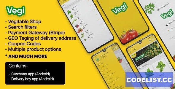 Vegi v1.0 - The Ultimate Grocery - Food - Milk Ordering app with Delivery boy & Admin : Android / Laravel