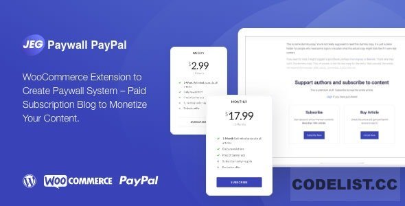 Jeg Paypal Paywall & Content Subscriptions System v1.0.1 - WooCommerce Plugin