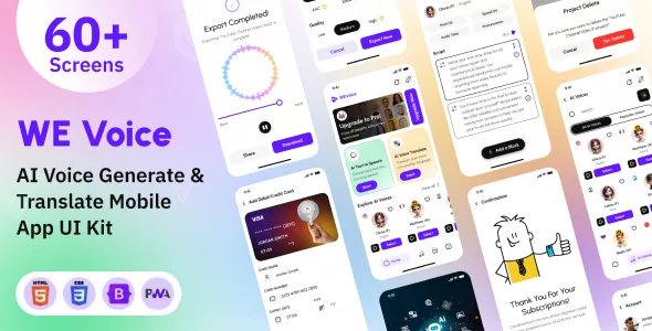 We Voice - AI-Powered Text-to-Voice Generation and Translation Mobile App PWA HTML Template