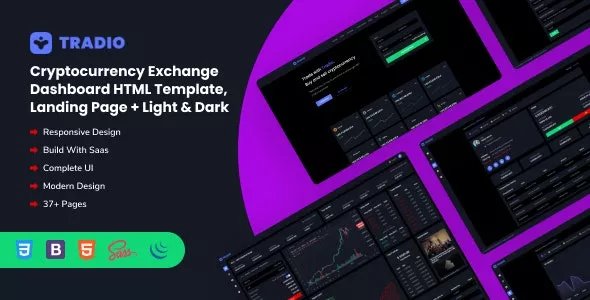 Tradio - Cryptocurrency Exchange Dashboard HTML Template + Landing Page v2.0