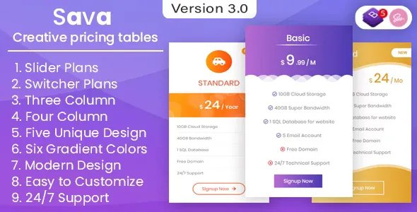 Sava - Pricing Tables and Plans v2.1