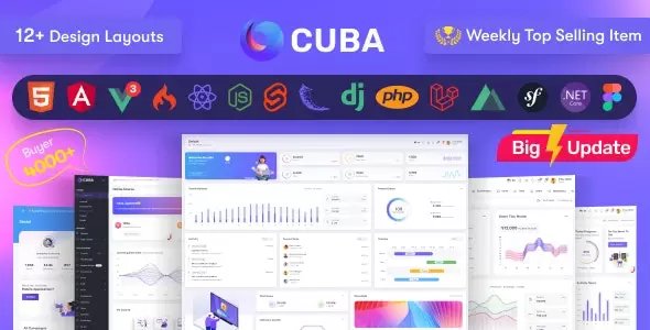 Cuba - HTML, React, Angular 15, VueJS, Django, Flask, Nodejs & Laravel 9 Admin Dashboard Template v8.1.1