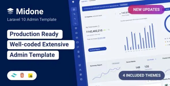 Midone - Laravel 10 Admin Dashboard Template + HTML Version v5.0.2