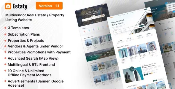 Estaty - Multivendor Real Estate / Property Listing Website (Subscription Based) v1.1