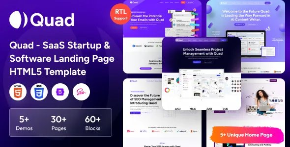 Quad - SaaS Startup &amp; Software Landing Page HTML5 Template v1.0