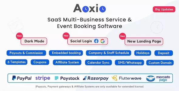 Aoxio - SaaS Multi-Business Service &amp; Event Booking Software v2.2