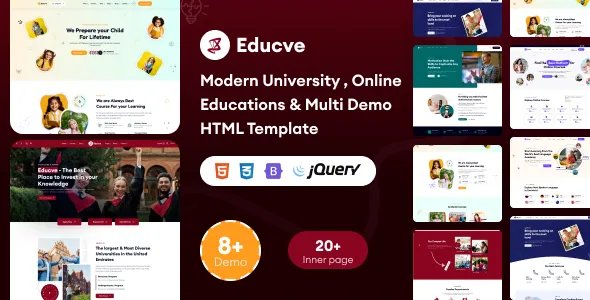 Educve - University, Online Courses &amp; Multi Demo Education HTML Template