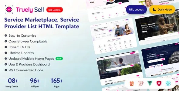 Truelysell - Service Marketplace, Service Provider List Template (HTML Angular, Laravel, Vue, React) v2.6.4