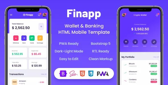 Finapp - Wallet &amp; Banking HTML Mobile Template v2.2.1