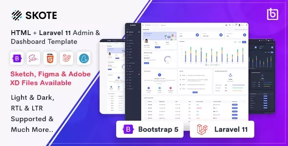 Skote - HTML &amp; Laravel 11 Admin Dashboard Template + Sketch v4.2.3